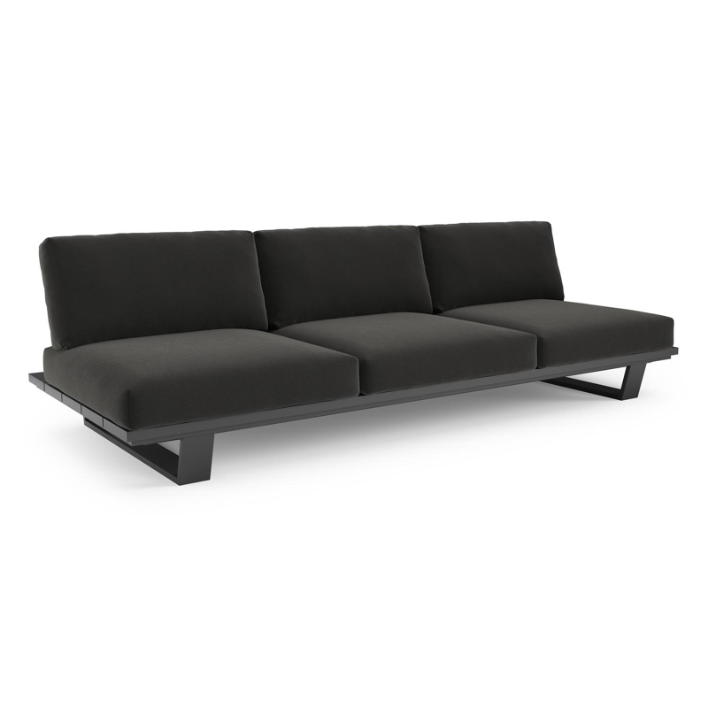 Pagino loungebank in zwart aluminium met natte sooty all weather sunbrella® luxe kussen