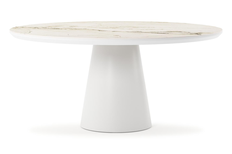 Donato tuintafel rond in wit aluminium en volkeramiek colorado dunes - Dia. 148 x H 75 cm