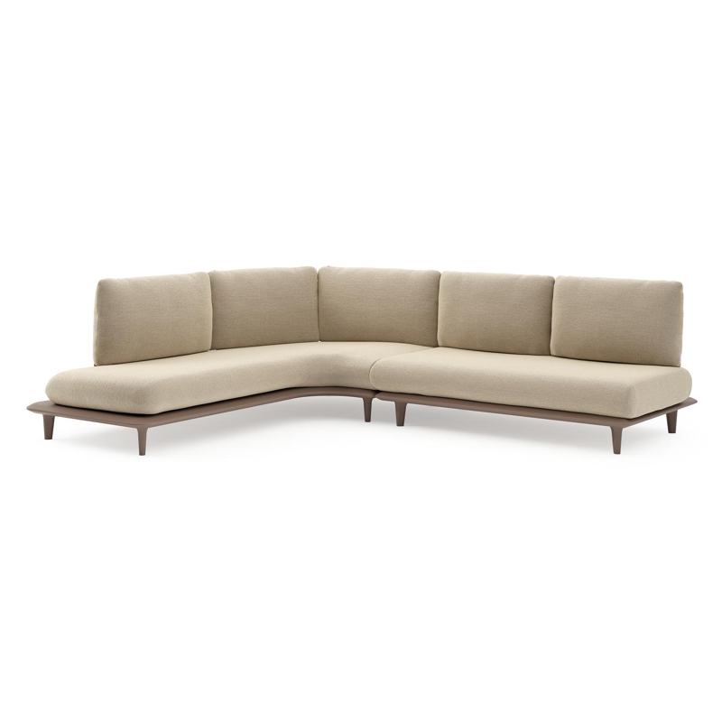 Bomero loungehoek in taupe aluminium met althea camel all weather cosytica kussen