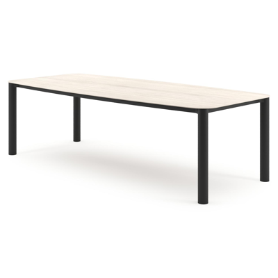 Orso tuintafel bootvorm in zwart aluminium en volkeramiek Travertino Bianco - L 255 x B 115 x H 74.5 cm