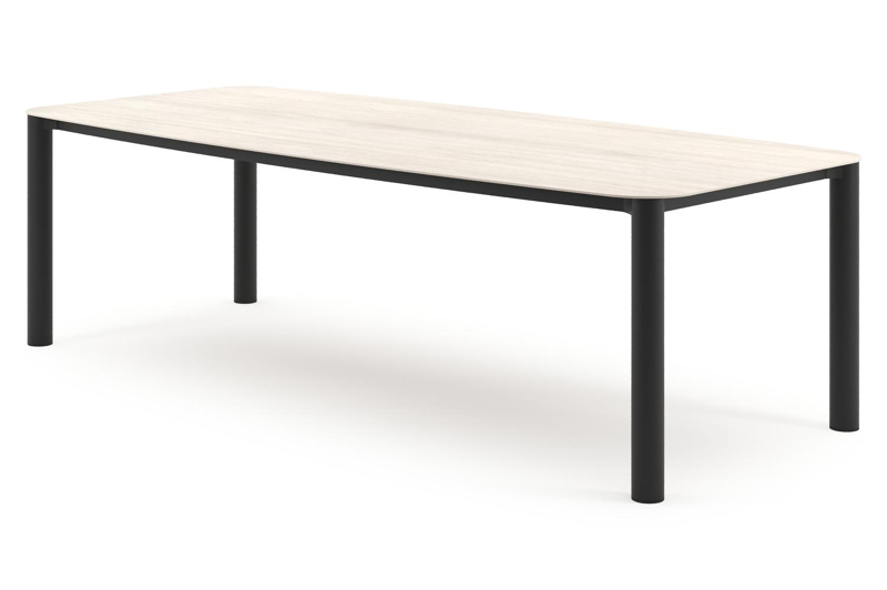 Orso tuintafel bootvorm in zwart aluminium en volkeramiek Travertino Bianco - L 255 x B 115 x H 74.5 cm