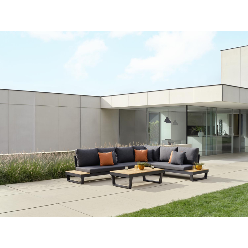 Modica loungetafel in zwart aluminium en teak - L 130 x B 72 x H 38 cm