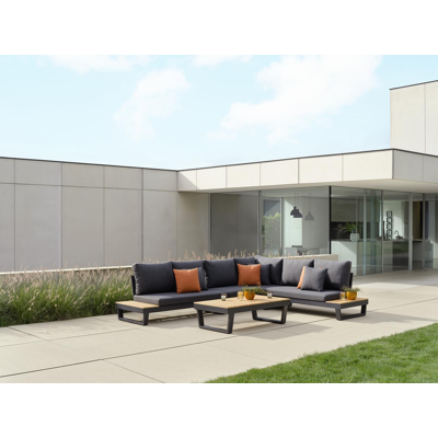 Modica loungetafel in zwart aluminium en teak - L 130 x B 72 x H 38 cm