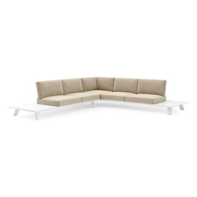 Salon de jardin d'angle Cesano en aluminium blanc et coussin en all weather Cosytica althea camel