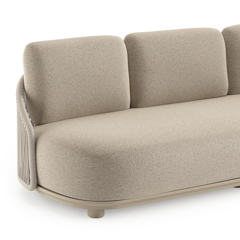 Vadelo loungeset in beige aluminium en beige verticaal geweven ronde rope met marbella beige all weather cosytica kussen