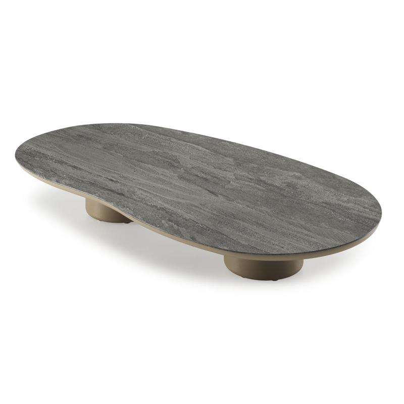 Amico loungetafel organisch in beige aluminium en volkeramiek Aspen Grey - L 170 x B 91 x H 25 cm