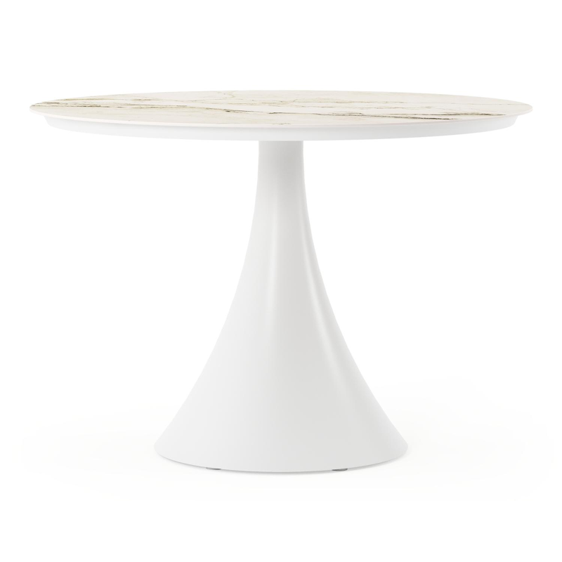 Fano tuintafel rond in wit aluminium en volkeramiek colorado dunes - Dia. 110 x H 75 cm