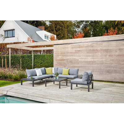 Toma loungezetel 1-zit in zwart aluminium met grijs polyester kussen