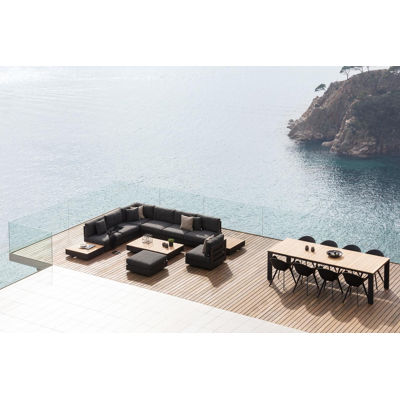 Table de jardin Como en aluminium noir avec plateau de table en teck - L 280 x l 110 cm