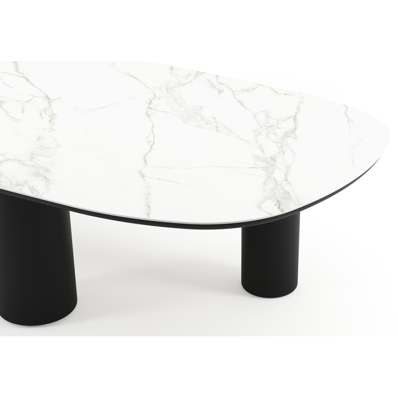 Table de jardin Amico bombo xl en aluminium noir et céramique pleine Calacatta - Lg. 320 x Lrg. 148 x Haut. 74 cm