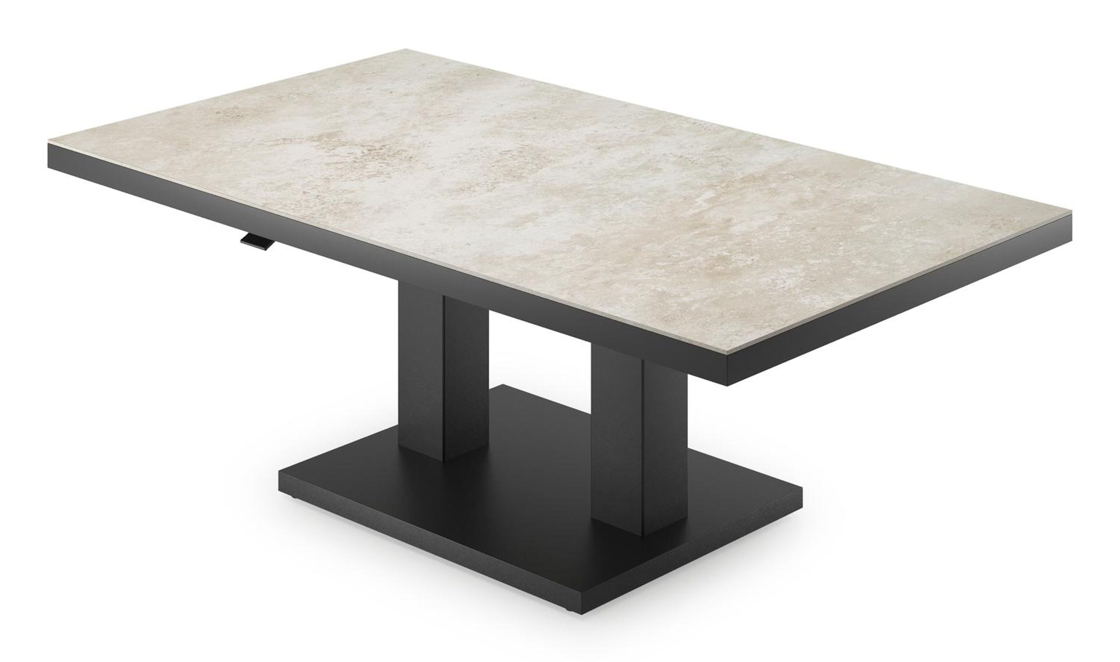 Cirello pop-up loungetafel rechthoekig in zwart aluminium en volkeramiek Rapolano - L 140 x B 80 x H 72 cm