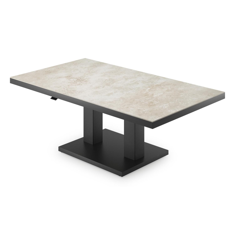 Cirello pop-up loungetafel rechthoekig in zwart aluminium en volkeramiek Rapolano - L 140 x B 80 x H 72 cm