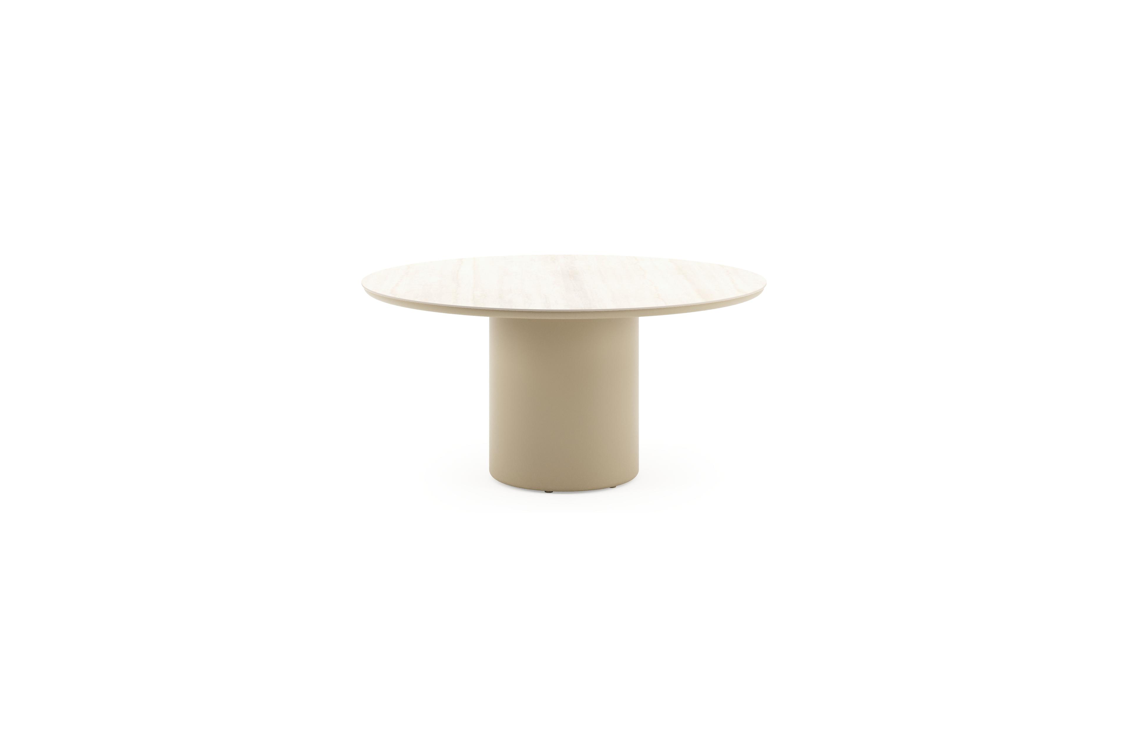 Amico tuintafel rond in beige aluminium en volkeramiek Travertino Bianco - Dia. 148 x H 73.5 cm