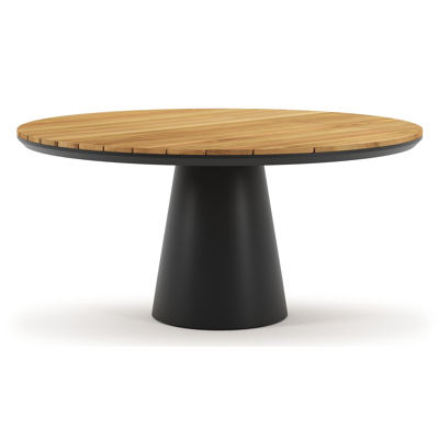 Table de jardin Donato en aluminium noir et teck - Dia. 148 x H 77 cm