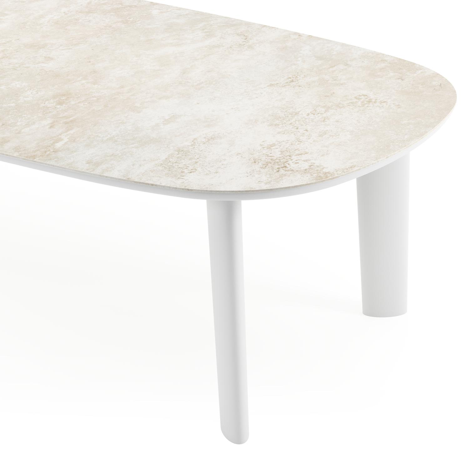 Table de jardin Amico bombo en aluminium blanc et céramique pleine Rapolano - Lg. 270 x Lrg. 125 x Haut. 73.5 cm