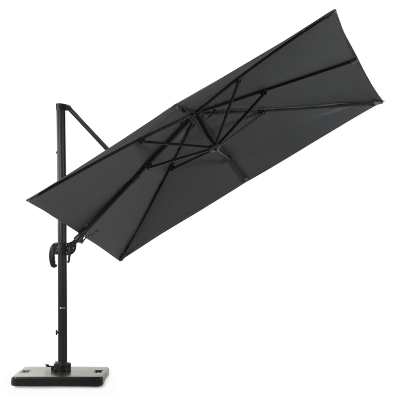 Avola zweefparasol met tiltfunctie in zwart aluminium met grijs weather+ softtouch parasoldoek - L1: 300 x L2: 300 cm (met voet)