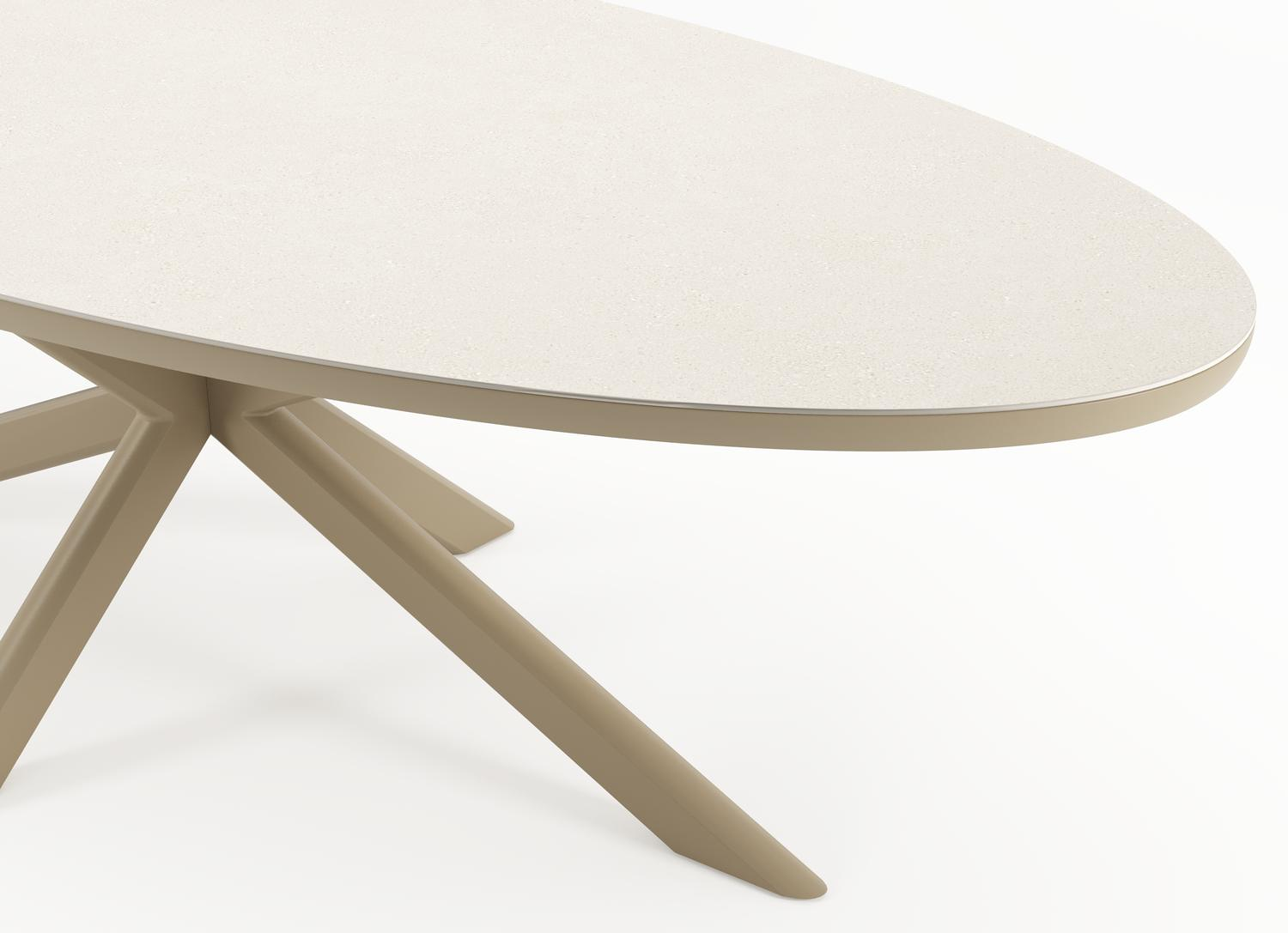 Pamplona tuinset in beige aluminium en crema minerale sintered stone met 8 Gerona tuinstoelen