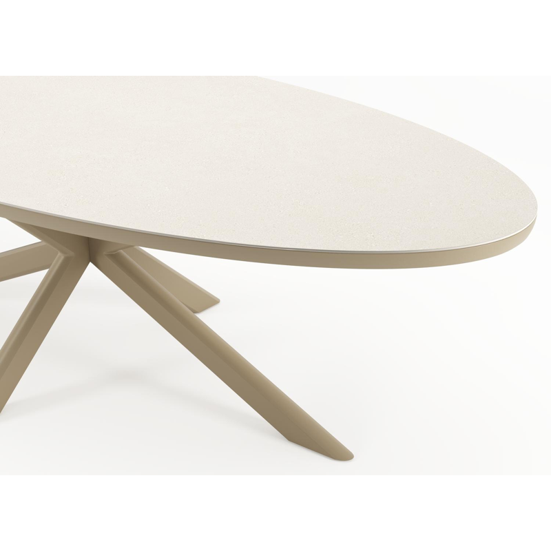 Pamplona tuinset in beige aluminium en crema minerale sintered stone met 8 Gerona tuinstoelen