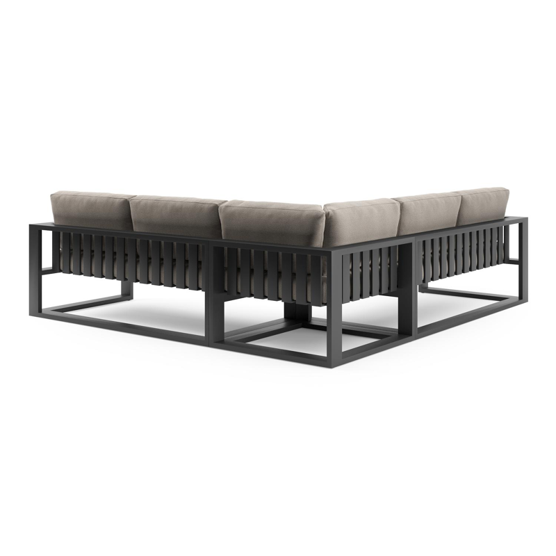 Verato loungehoek in zwart aluminium met savane coconut all weather sunbrella® luxe kussen