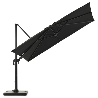 Avola zweefparasol met tiltfunctie in zwart aluminium met zwart all weather sunbrella® premium parasoldoek - L1: 300 x L2: 300 cm (met voet)