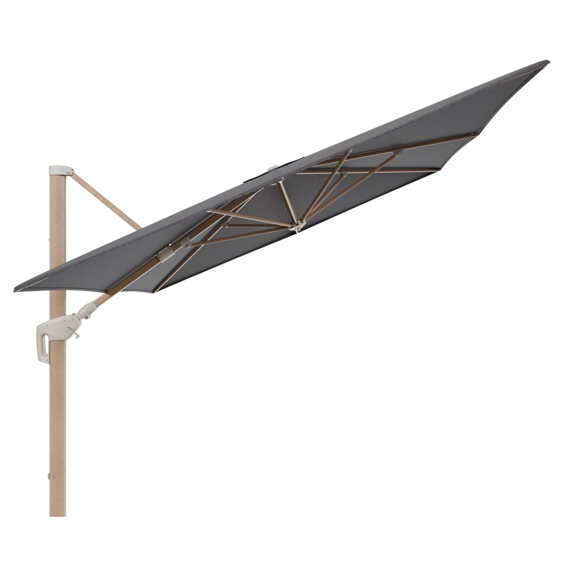 Parasol pendant Minore avec fonction tilt en aluminium aspect de bois et toile de parasol All Weather Solica Firenze Tunder - Lg.1 400 x Lg.2 300 cm (sans pied de parasol)