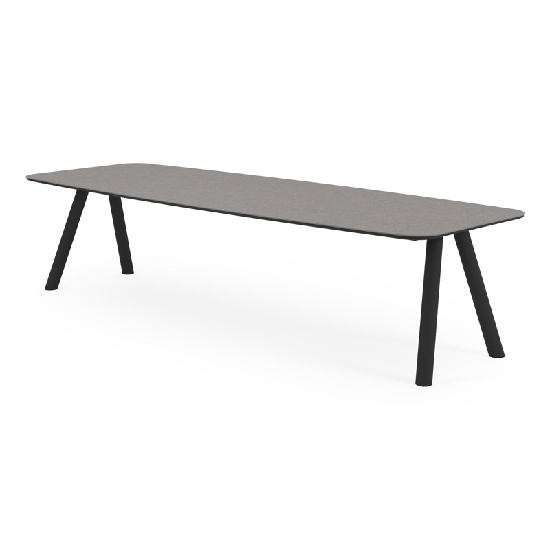 Orso tuintafel bootvorm in zwart aluminium en volkeramiek wulong - L 315 x B 115 x H 73.5 cm