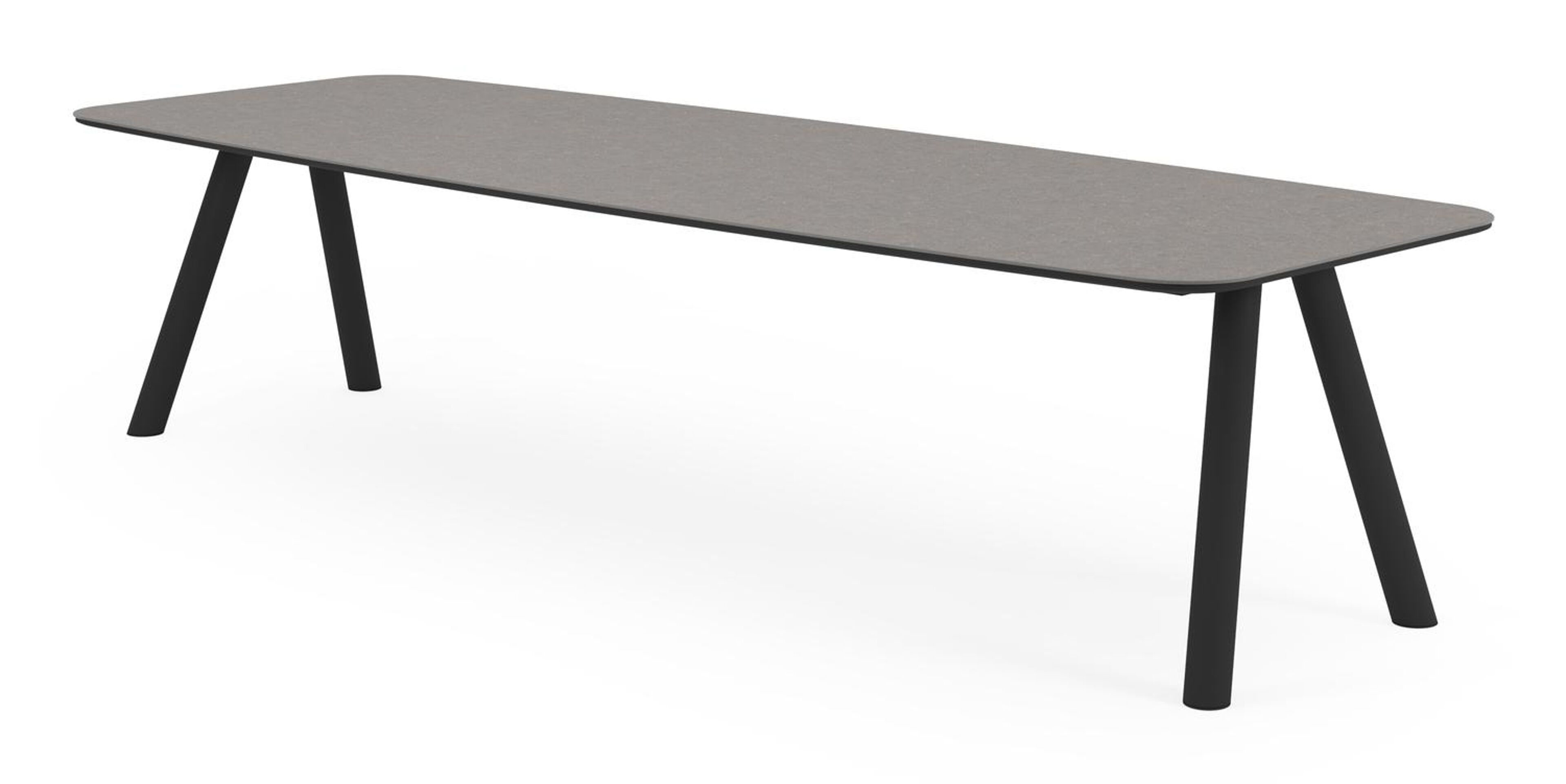 Orso tuintafel bootvorm in zwart aluminium en volkeramiek wulong - L 315 x B 115 x H 73.5 cm