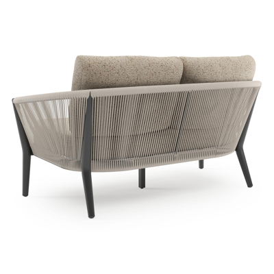 Canapé de jardin Orso en aluminium noir en corde ronde tissée verticalement beige et coussins en all weather cosytica Bora Jungle