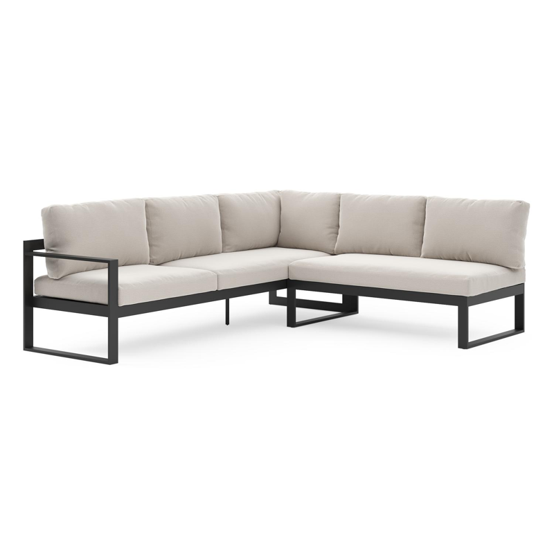 Caldela loungehoek in zwart aluminium met beige kussen