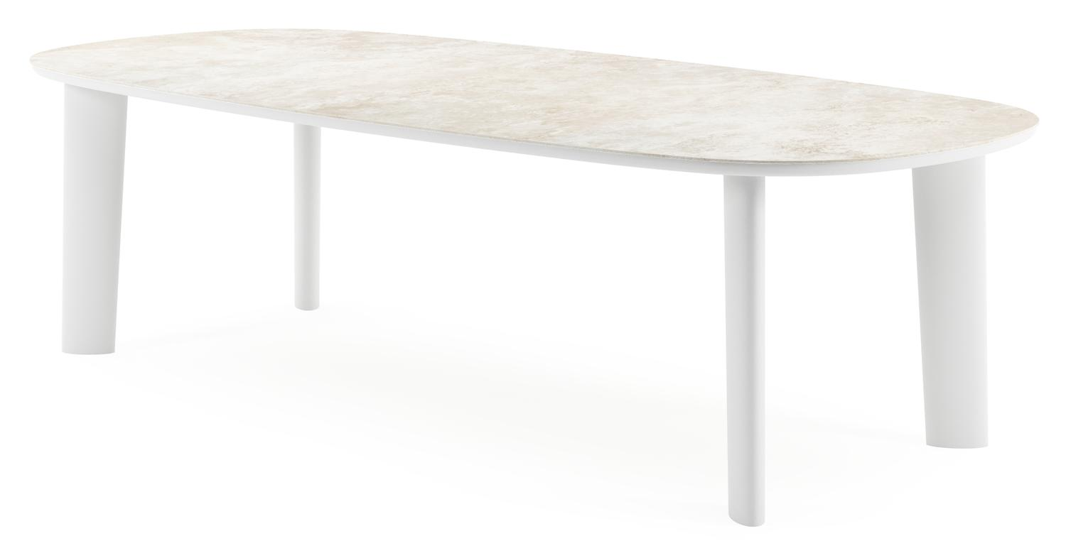 Table de jardin Amico bombo en aluminium blanc et céramique pleine Rapolano - Lg. 270 x Lrg. 125 x Haut. 73.5 cm