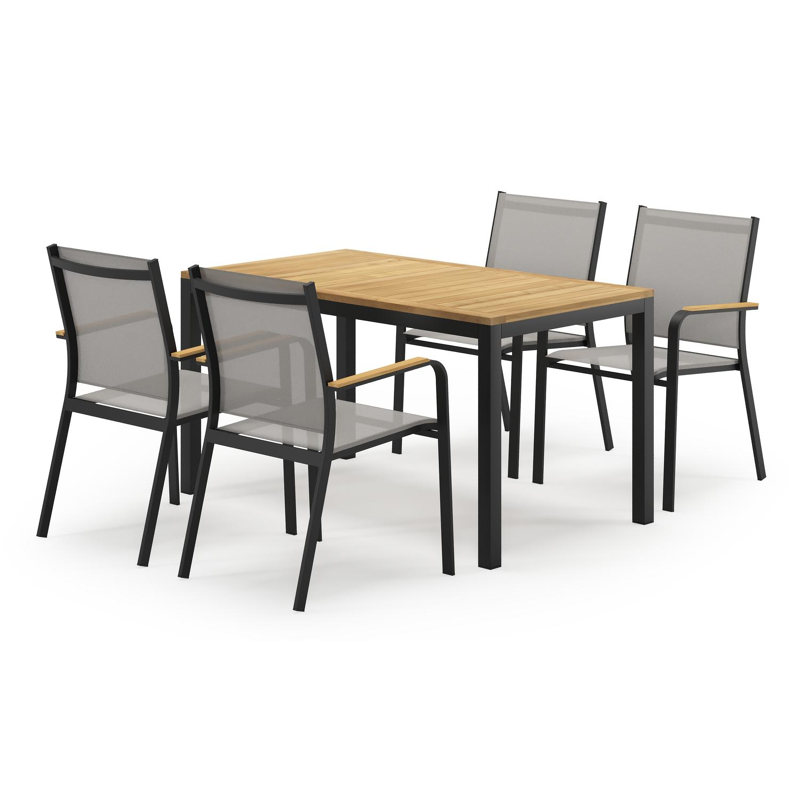 Feltro ensemble de jardin rectangulaire en aluminium noir en teck natural finish avec 4 chaises de jardin Amalfi