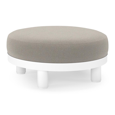 Salon de jardin pouf Donato en aluminium blanc et coussins en all Weather Sunbrella® Luxe Lopi Silver
