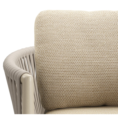 Organo tuinstoel in beige aluminium en beige verticaal geweven luxe vlakke rope met zitkussen in All Weather Cosytica Althea Camel