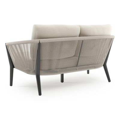 Orso loungebank in zwart aluminium en beige verticaal geweven ronde rope met Althea Off White all weather cosytica kussen