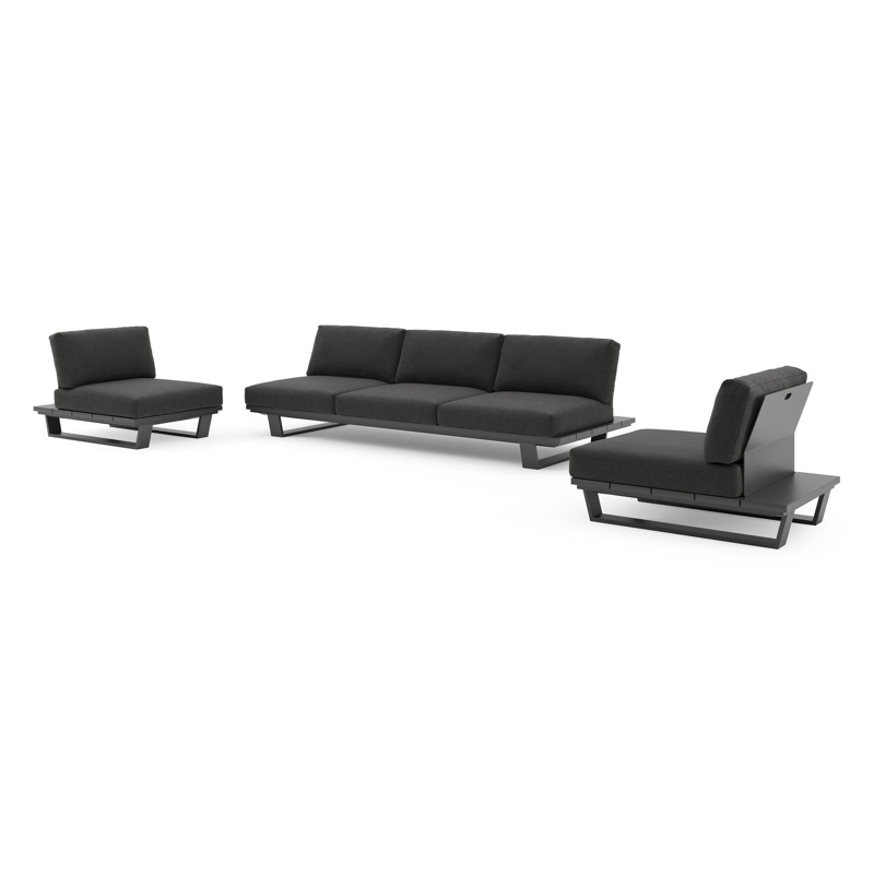 Pagino loungeset in zwart aluminium met chartres sooty all weather sunbrella® luxe kussen