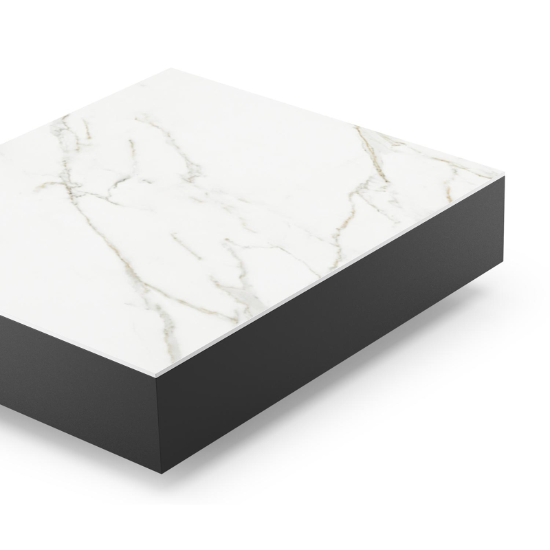 Como loungetafel rechthoekig in zwart aluminium en volkeramiek Calacatta - L 70 x B 80 x H 20 cm