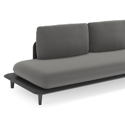 Bomero loungehoek in zwart aluminium met natte charcoal chine all weather sunbrella® luxe kussen