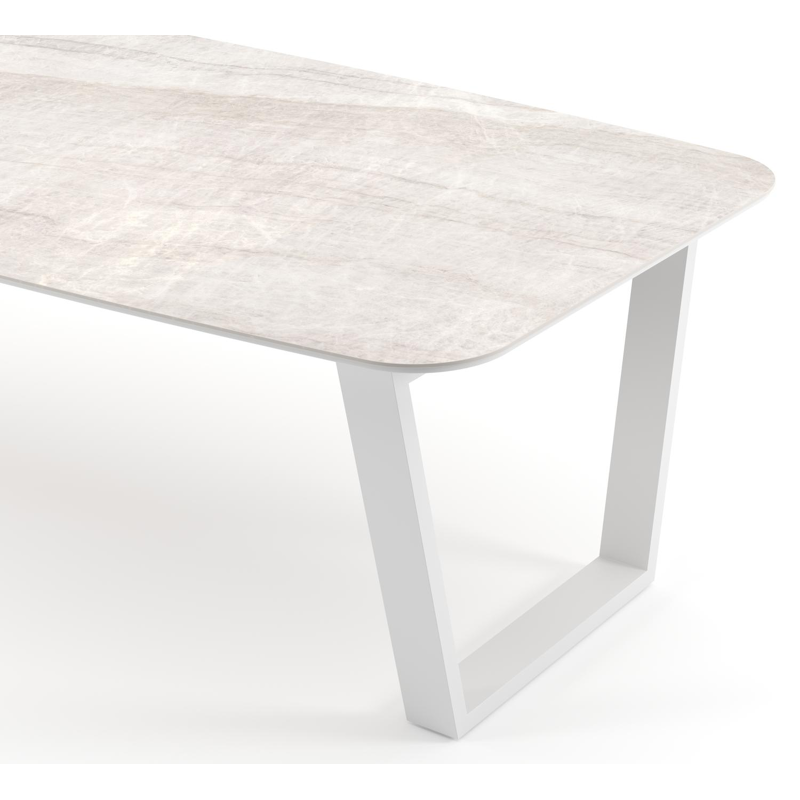 Pagino tuintafel bootvorm in wit aluminium en volkeramiek Taj Mahal - L 255 x B 115 x H 73 cm