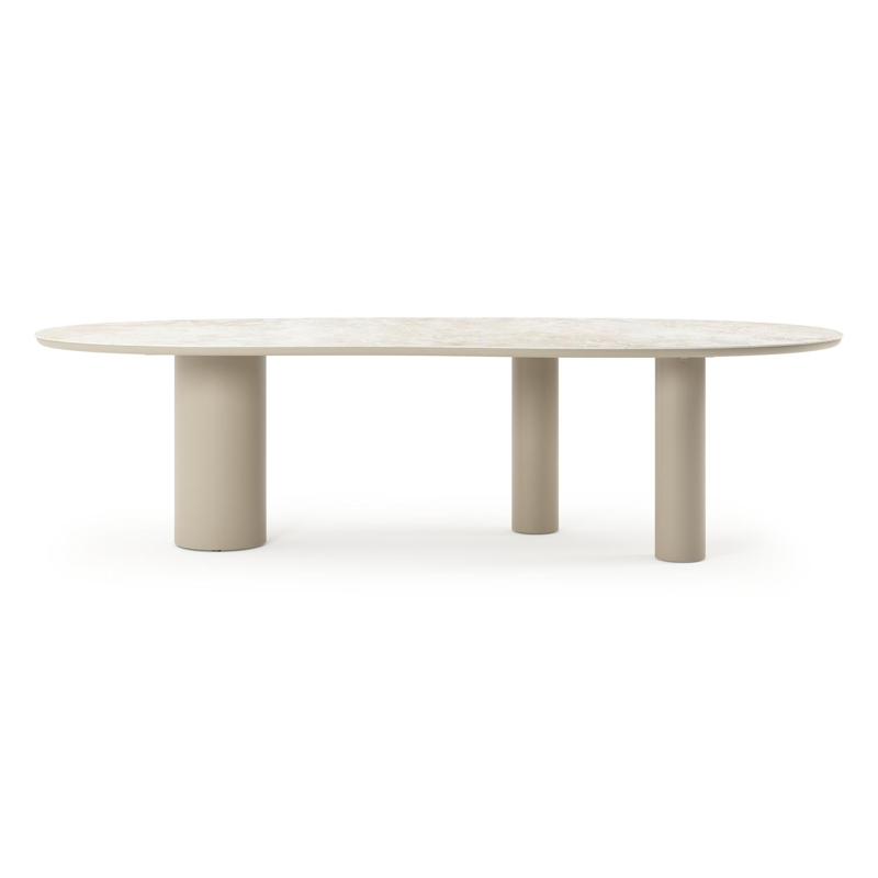Table de jardin Organo organique en aluminium beige et céramique pleine Rapolano Lg. 280 x Lrg. 120 cm