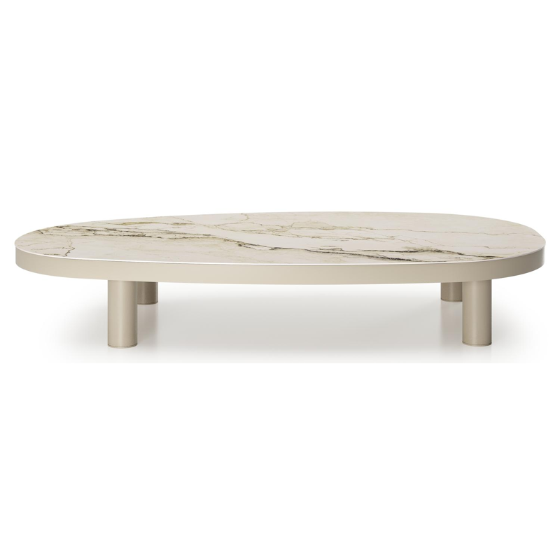 Table de basse Donato organique en aluminium beige et céramique pleine Colorado Dunes - Lg. 151 x Lrg. 90 x Haut. 24.5 cm