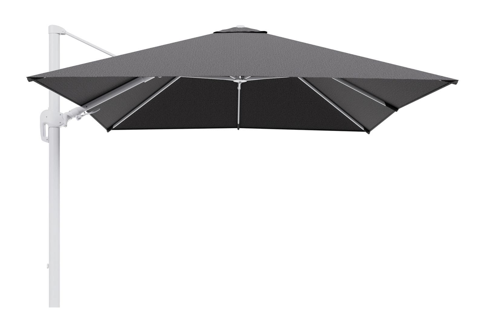 Parasol pendant Rufina avec fonction tilt en aluminium blanc et toile de parasol en All Weather Solica Firenze Tunder  - Lg.1 300 x Lg.2 300 cm (sans pied de parasol