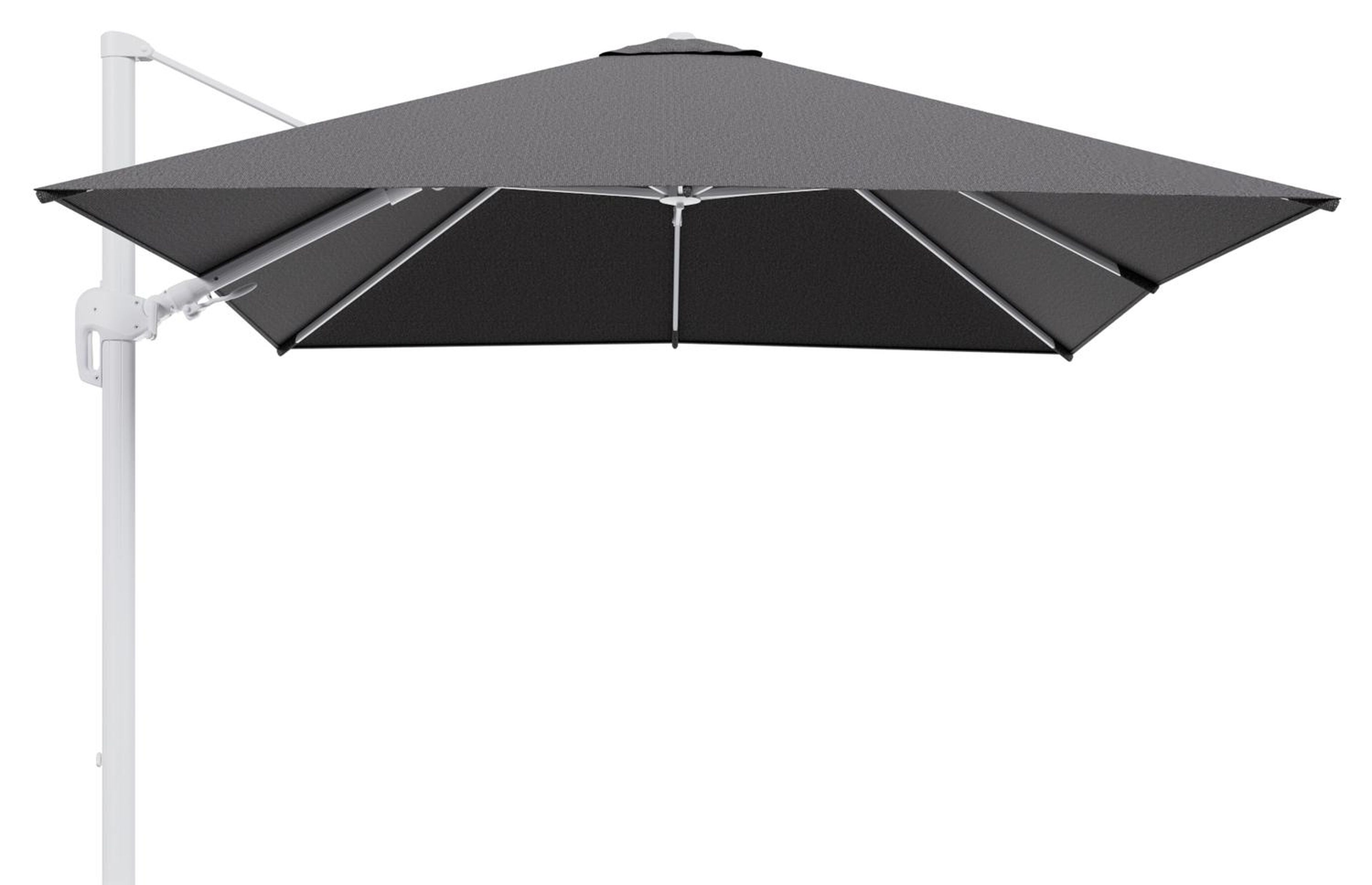 Parasol pendant Rufina avec fonction tilt en aluminium blanc et toile de parasol en All Weather Solica Firenze Tunder  - Lg.1 300 x Lg.2 300 cm (sans pied de parasol