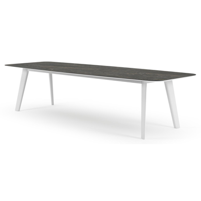 Table de jardin Lacrima forme de bateau en aluminium blanc et céramique pleine Black Obsession - Lg. 315 x Lrg. 115 x Haut. 73 cm