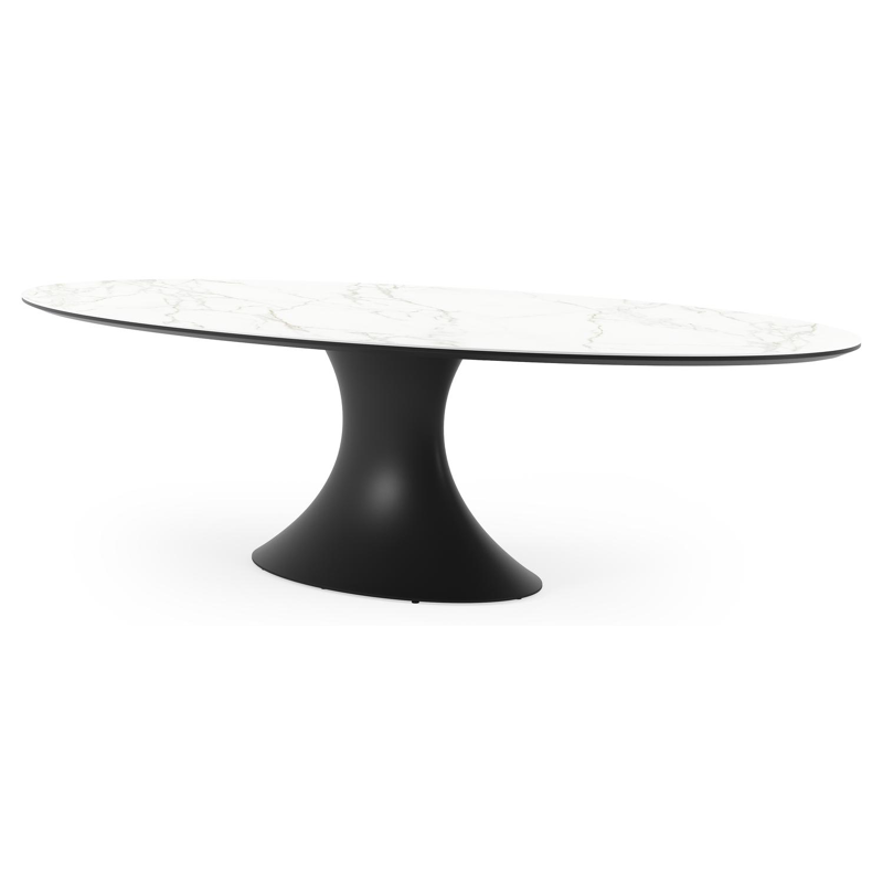 Fano tuintafel ovaal in zwart aluminium en volkeramiek Calacatta - L 290 x B 148 x H 75 cm