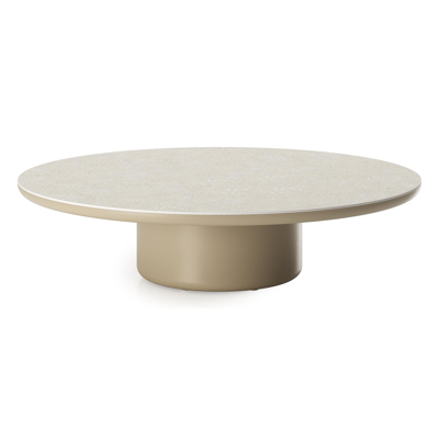 Amico loungetafel rond in beige aluminium en volkeramiek Shilin - Dia. 110 x H 28 cm