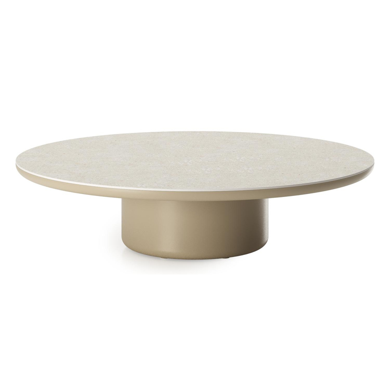 Amico loungetafel rond in beige aluminium en volkeramiek Shilin - Dia. 110 x H 28 cm