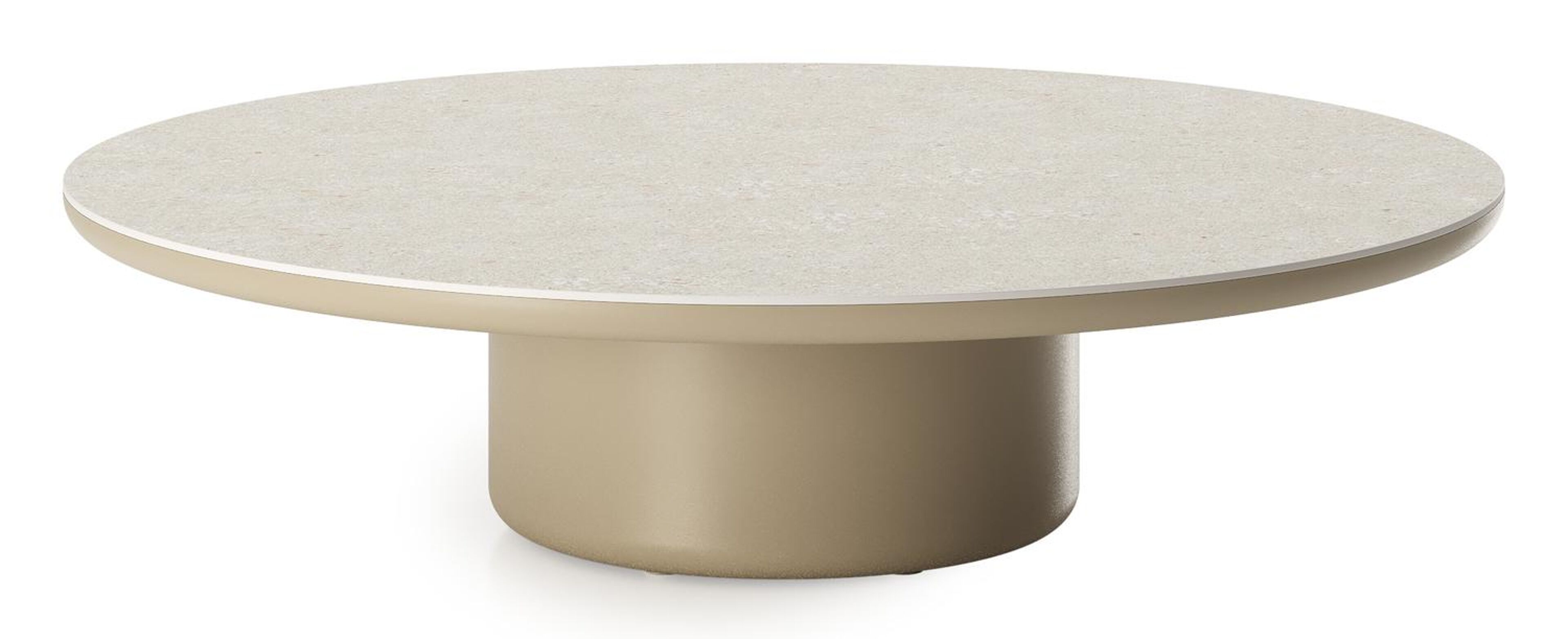 Amico loungetafel rond in beige aluminium en volkeramiek Shilin - Dia. 110 x H 28 cm