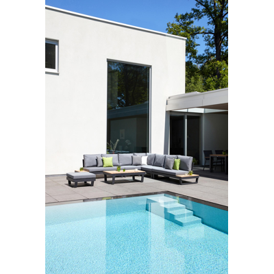 Modica lounge poef in zwart aluminium met grijs textilene kussen