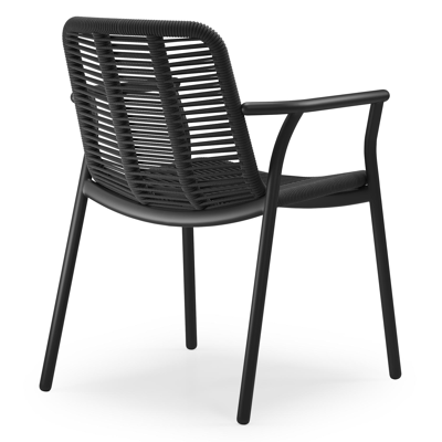 Berga tuinstoel in zwart aluminium en zwart verticaal geweven ronde rope
