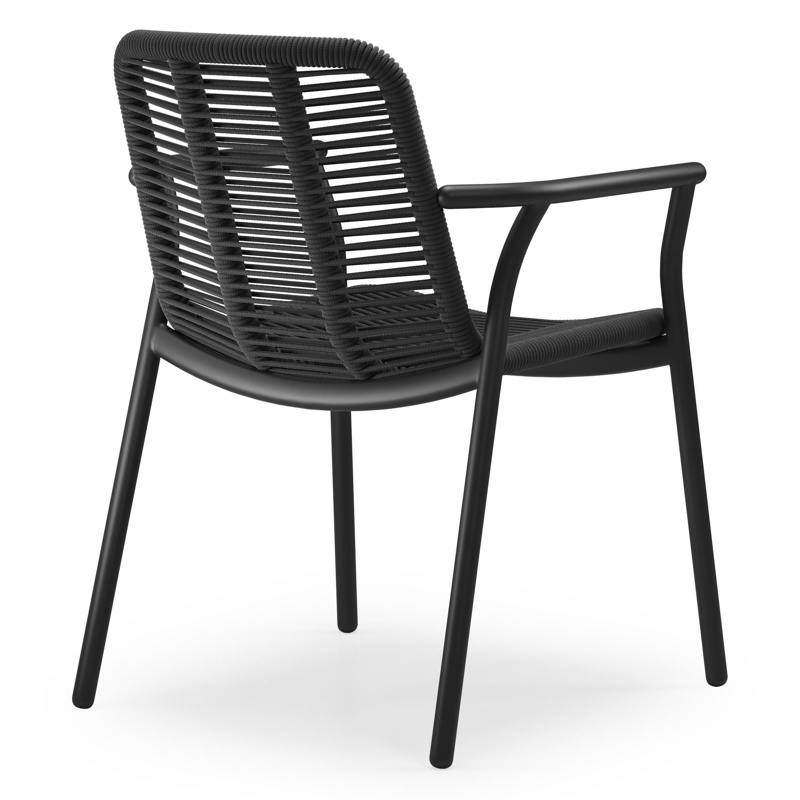 Chaise de jardin Berga en aluminium noir et corde tissée verticalement beige